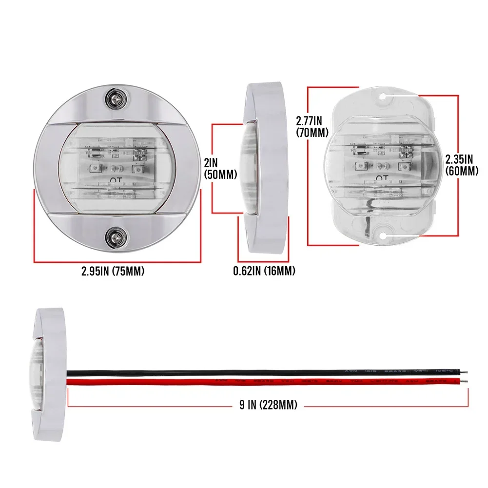 Luz LED de popa para barco marino, 12V CC, blanco, azul, redondo, luz de popa LED para barco marino, luz de cortesía para cubierta de cabina, resistente al agua