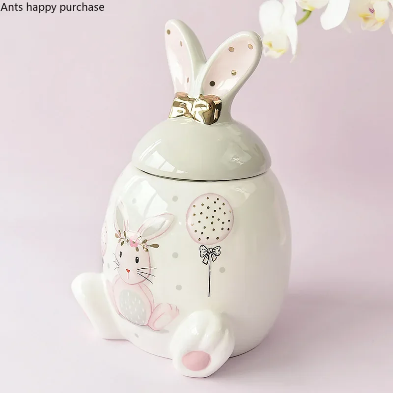 Rabbit Ceramic Jar High Capacity Storage Jar Storage Tank Organizer Kitchen Food Container Decorative Jars Tea Box Tea Caddy