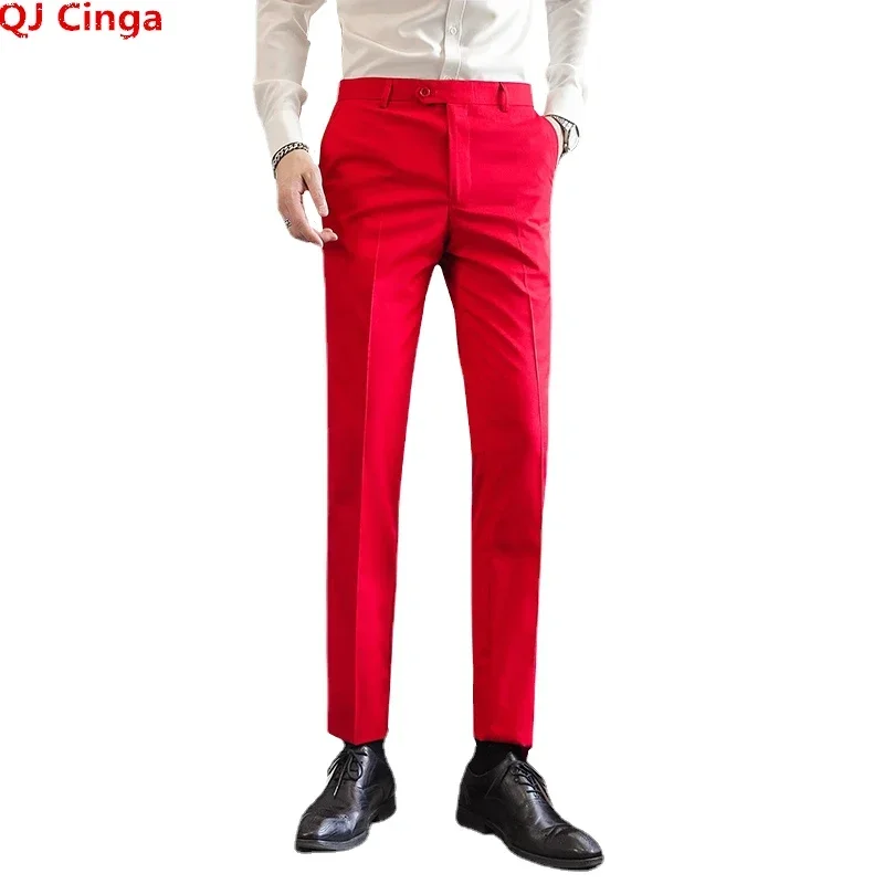 Royal Blue Men Suit Pants, Business Office Trousers, White Black Red Pantalones Hombre Wedding Party Dress Pant, Asian Size