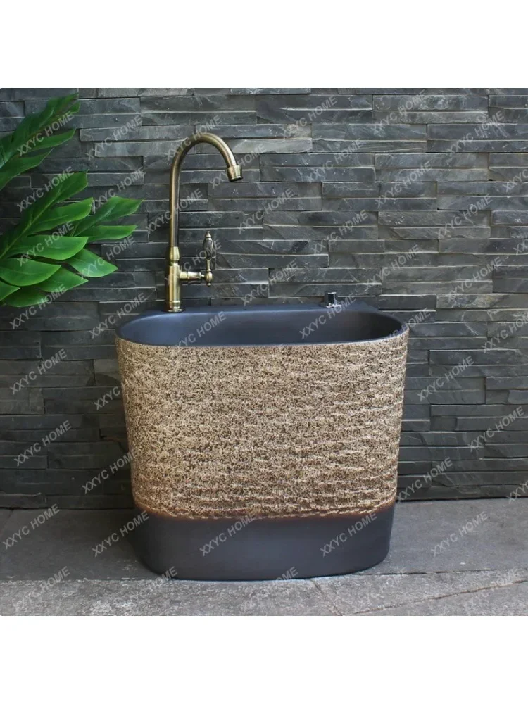 Outdoor Ceramic  Pool Balcony Mop Pool Home Bathroom Integrated Outdoor Stone Washing Mop Basin