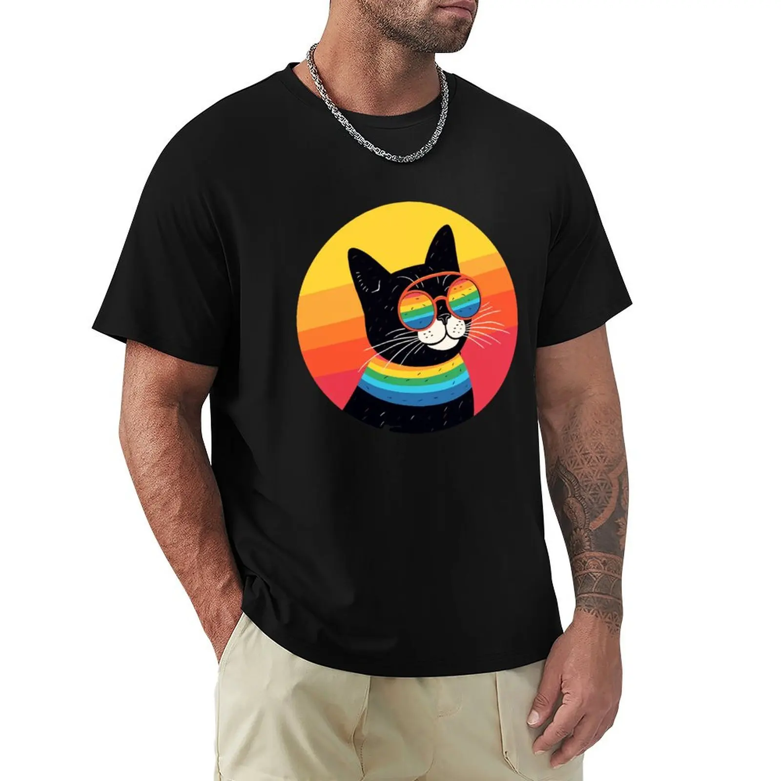 

Colorful & groovy cat T-Shirt street wear blue lock sports fans mens t shirts top quality