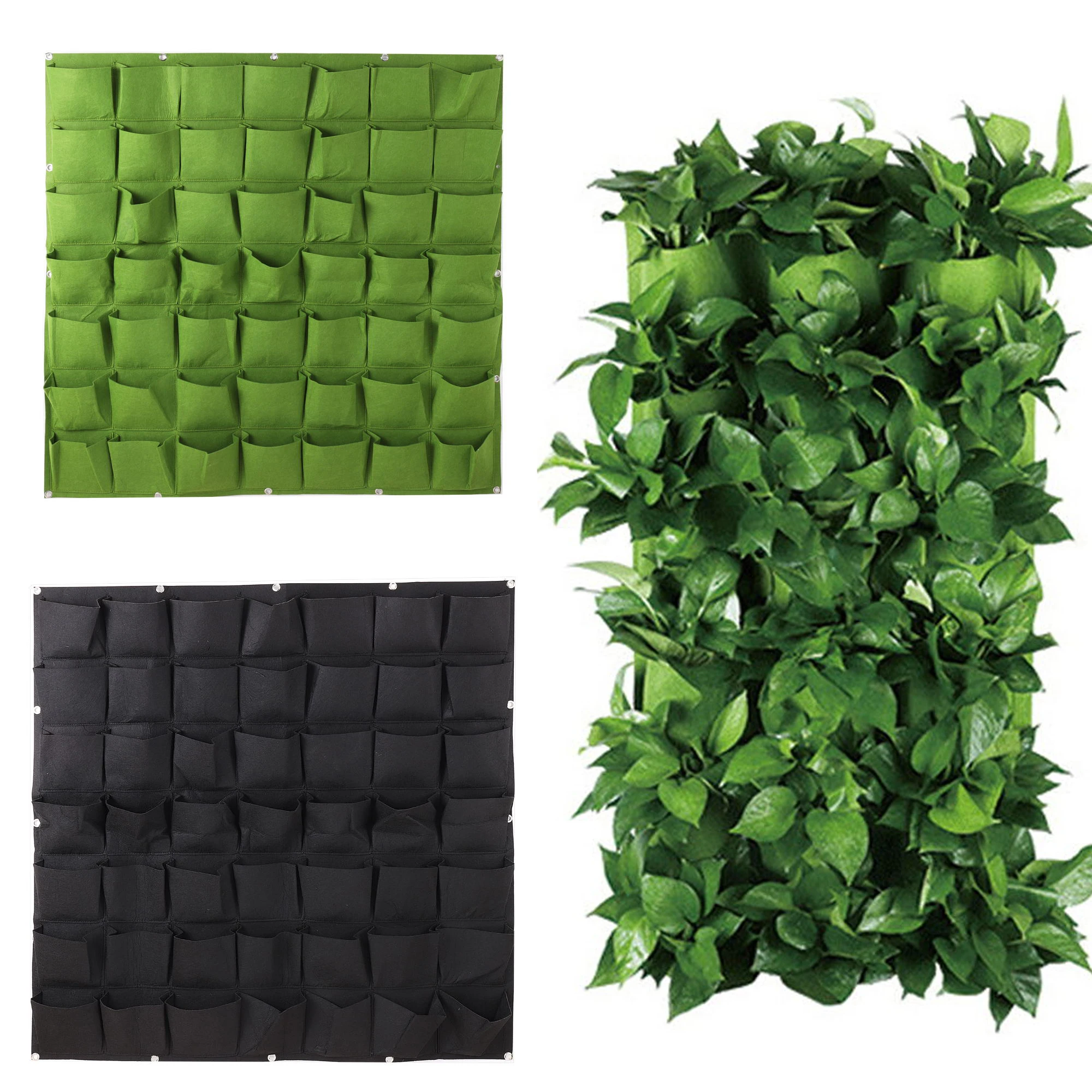 Bolsa de cultivo verde colgante con 36/49/64/72 bolsillos, macetero Vertical para jardín, bolsa para jardín, macetero, bolsas para cultivo de flores