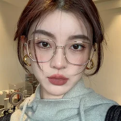 Korea Big Alloy Glasses Frame Women Ins No Makeup Plain Glasses Men Eyewear Cute Decorative Computer Glasses