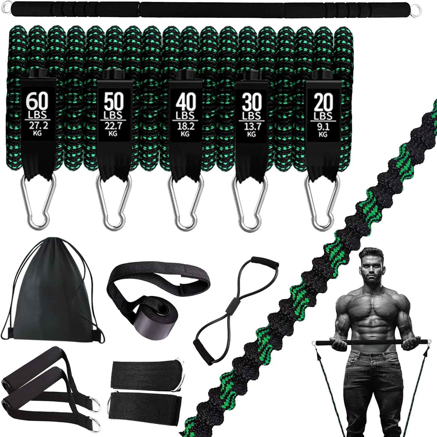 

with Resistance Bands(200lbs), for Men Women, Portable Equipment for Workouts
