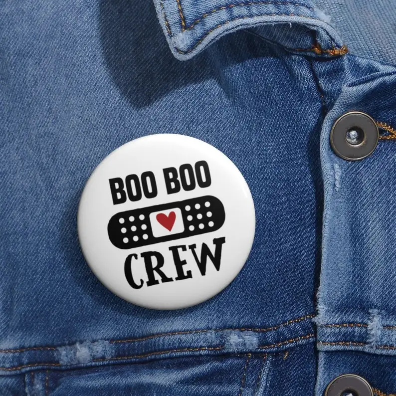 Boo  Crew First Aid School Nurse Gift Day Care Teacher Button Pin Buttons