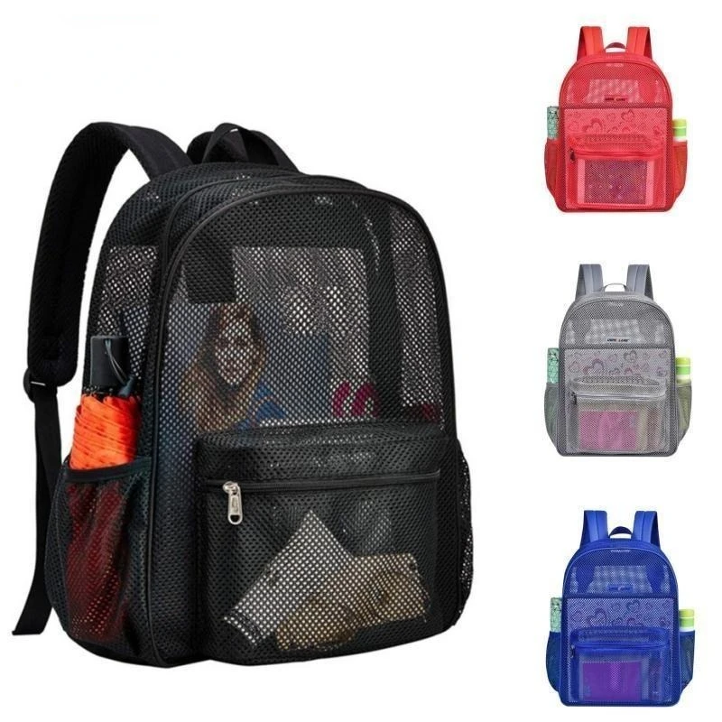 Simple Mesh Design Backpack Outdoor Travel Beach Bag Trendy Student School Bag Backpacks Mesh Backpack Functional Bags