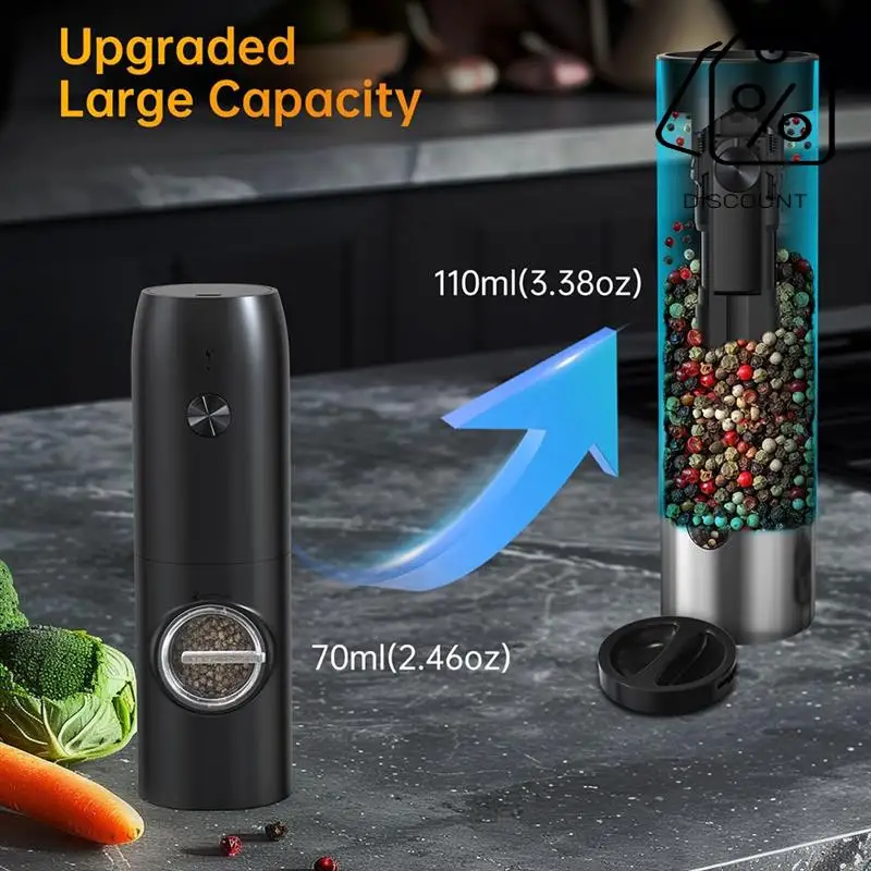 Automatic Stainless Steel Salt And Pepper Mills, Rechargeable With Base, 110Ml Grinder Set-Y48A