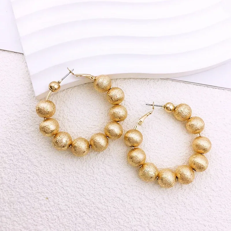 Simple Frosted Beaded Earrings for Women Metallic Color Style is Suitable for Daily Wear Holiday Gift Jewelry 2023 New