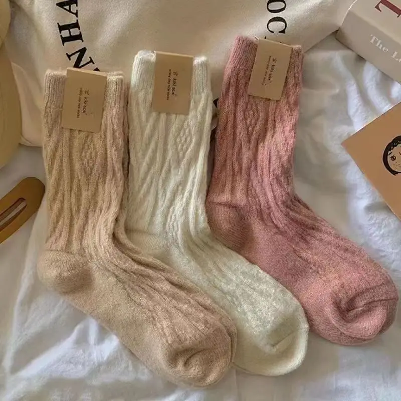 5/10 Pairs Japanese Style All-match College Style Mid-tube Socks Pure Color Thick Warm Socks Autumn and Winter Women Wool Socks