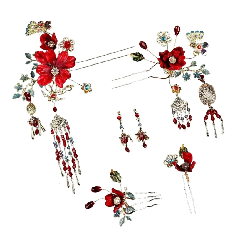 Antique Flower Hair Fringed Chopstick Elegant Side Hair Pin Hair Decors Chinese Han Costume Headpieces K3KF