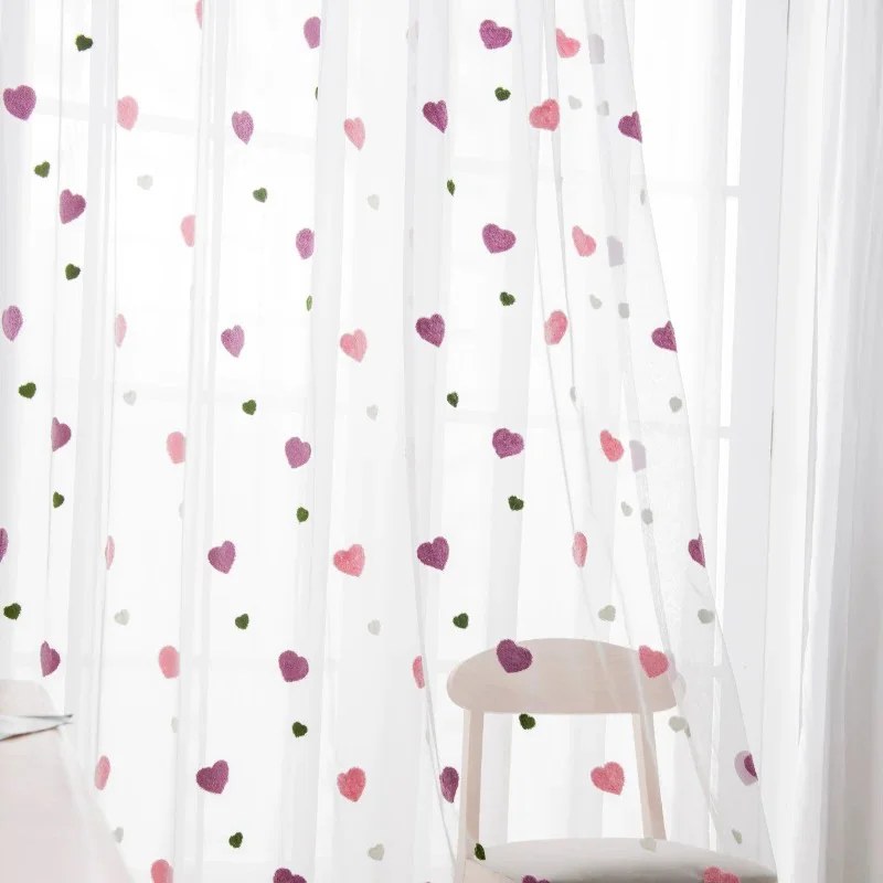 Cartoon Blackout Curtain For Baby Girls Bedroom Embroidered 3D Pink Love Heart Luxury Children Window Drapes Living Room M057H