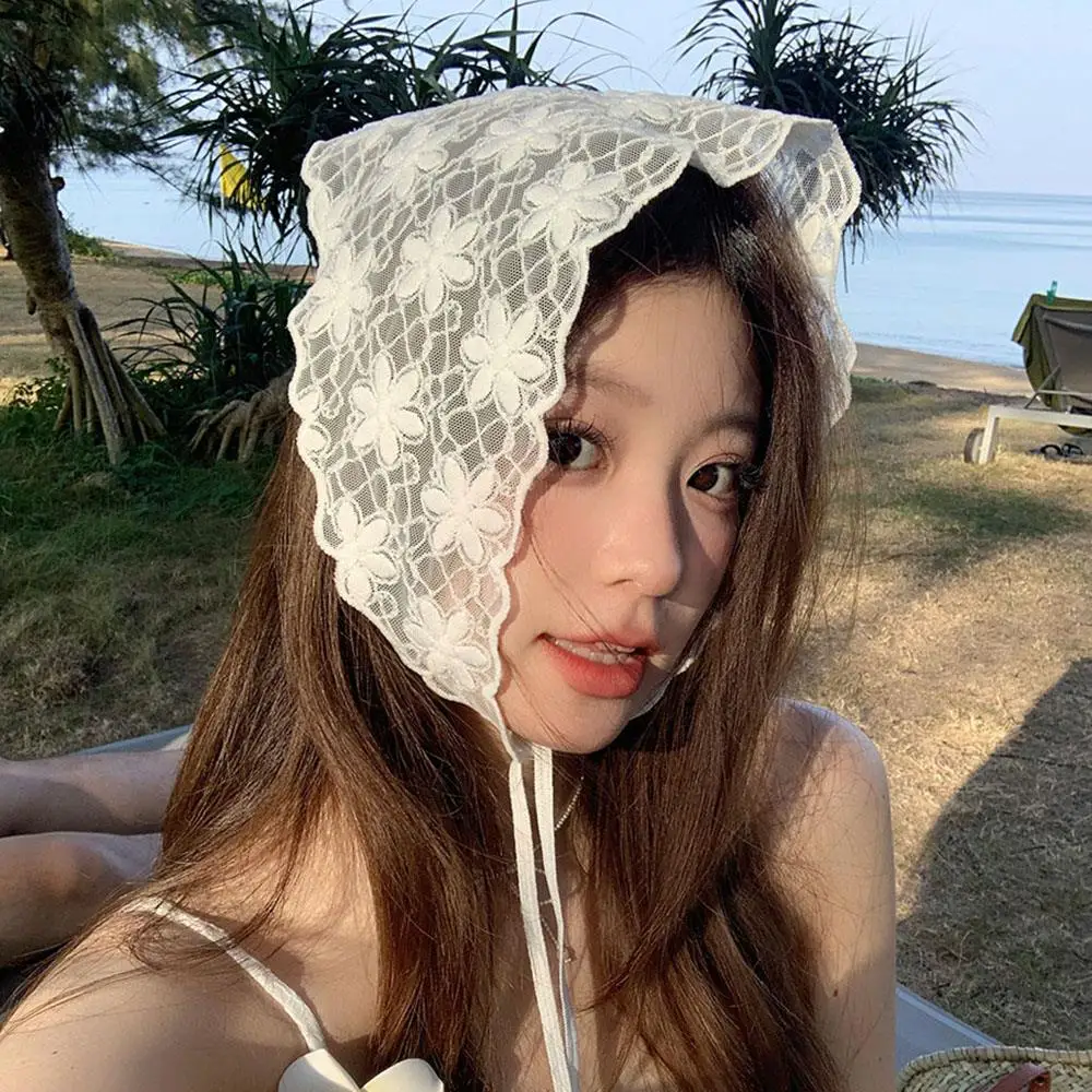 

Sweet Lace-up Headband Multifunctional Long Ribbon Scrunchie Turban Cute Headscarf Embroidery Floral Lace Hair Scarf Wraps