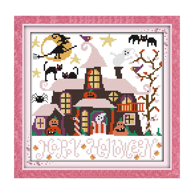 Joy Sunday Halloween Cabin 11CT 14CT Print Cross Stitch Kits Festival Stamped Cross Stitch Kits Asian Woman Cross Stitch Kit