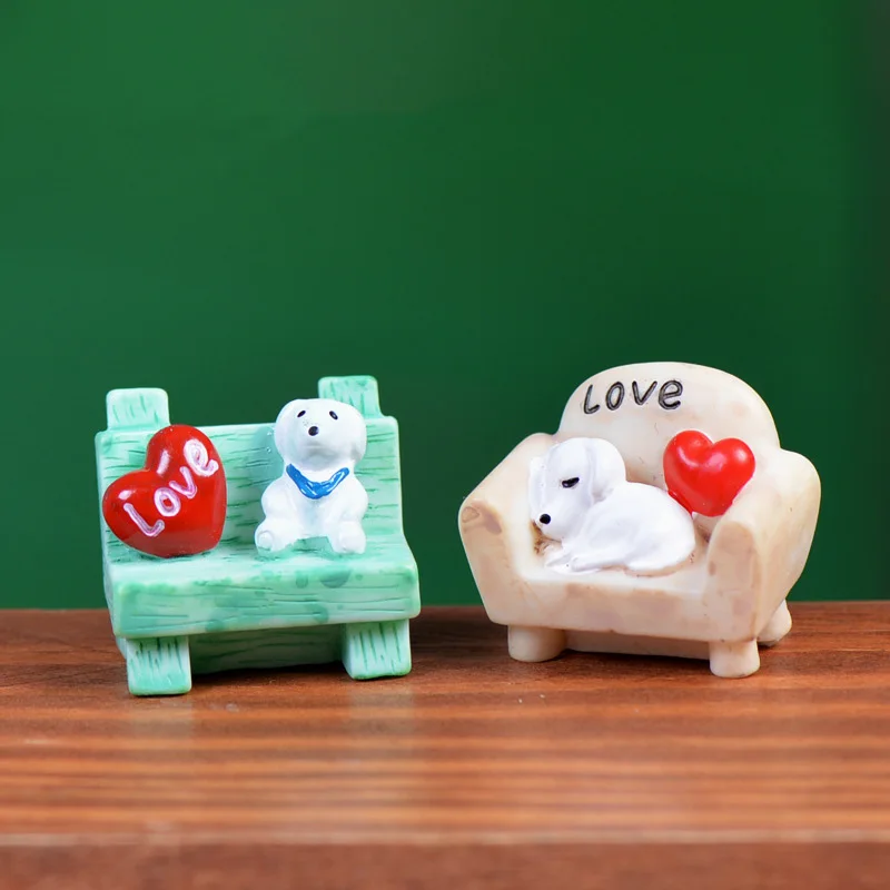White Dog Sofa Bench Miniature Figurine Puppy Cartoon Animal Home Cake Car Decoration Statue Model Resin Craft New Ornaments