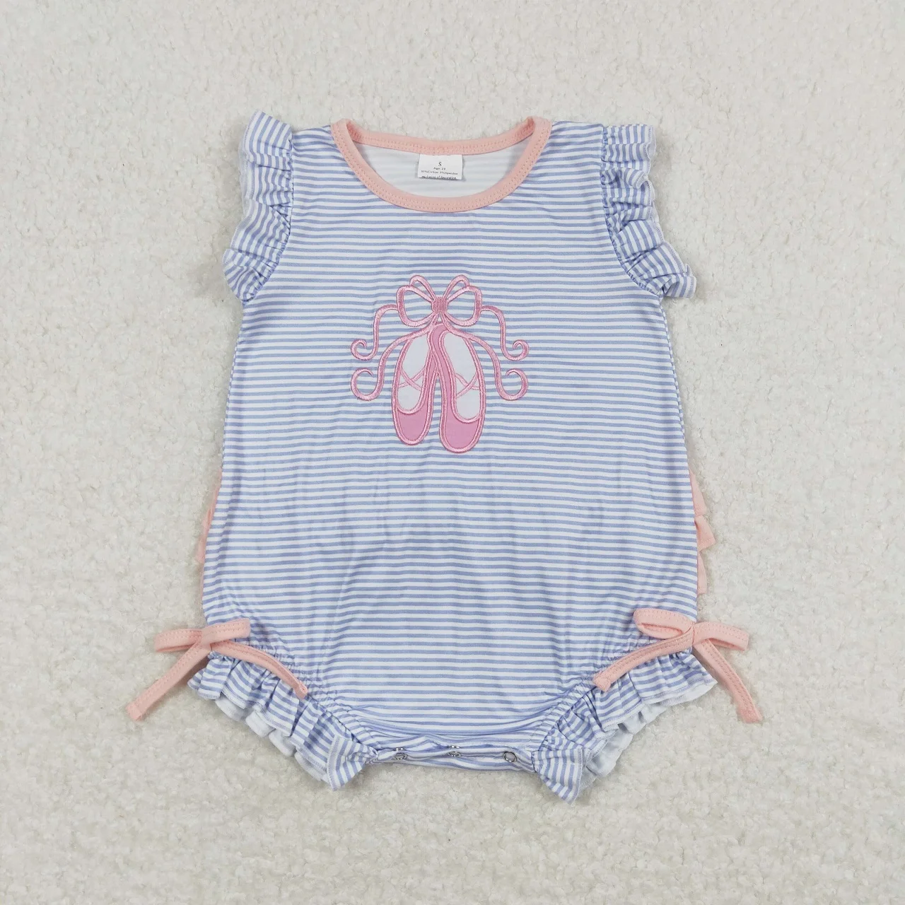 

Wholesale Baby Girl Toddler Bubble Stripes Romper Newborn Embroidery Coverall Bodysuit Kids Children Ruffle One-piece