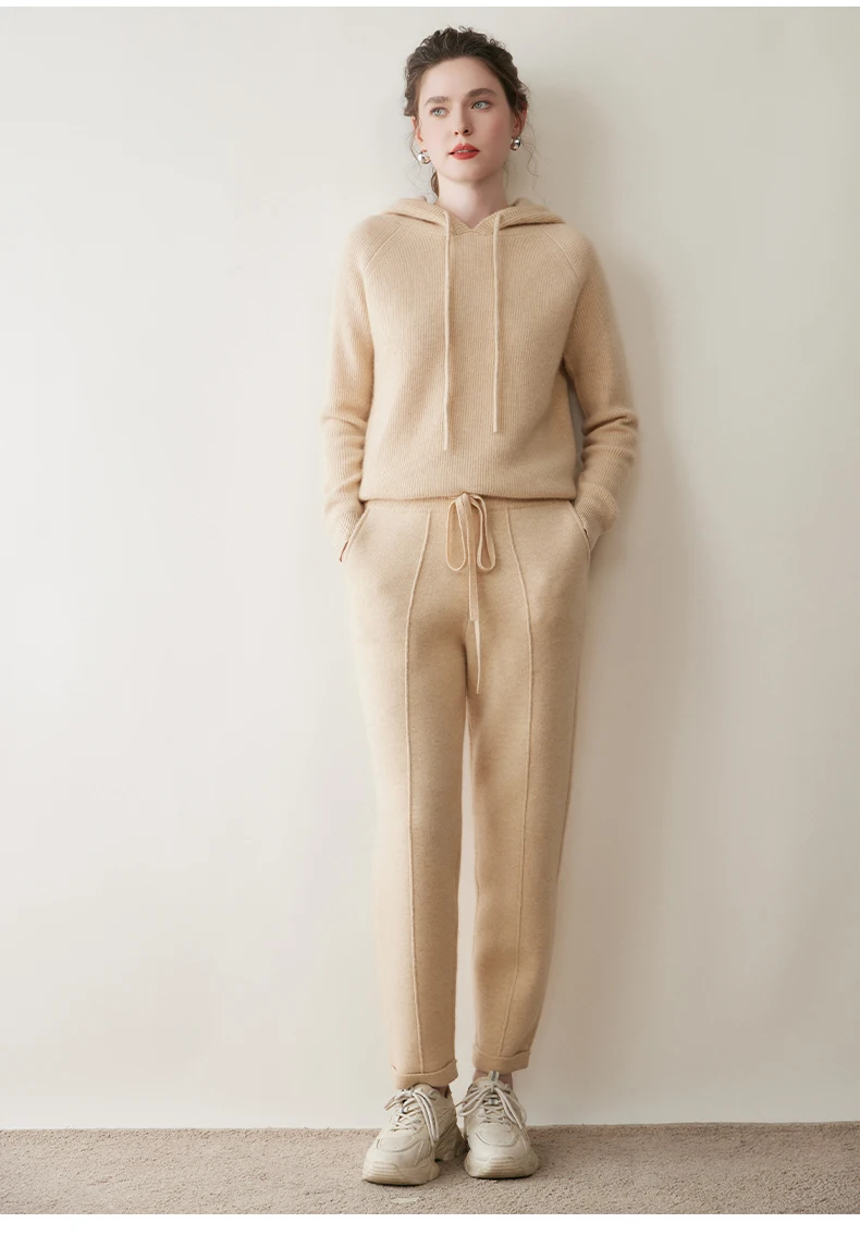 

Women Hoodie Sweater Cashmere Pullover Thick Autumn Winter Raglan Sleeve 100% Cashmere Knit Casual Soft Comfort Basic Clothing