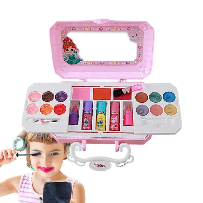 Kids Makeup Kit Washable Little Girls Princess Make Up Toys Fold Out Makeup Palette Play Make Up Toys Makeup Vanities For Little