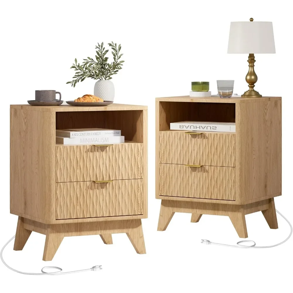 Fluted Nightstand with Charging Station, 18