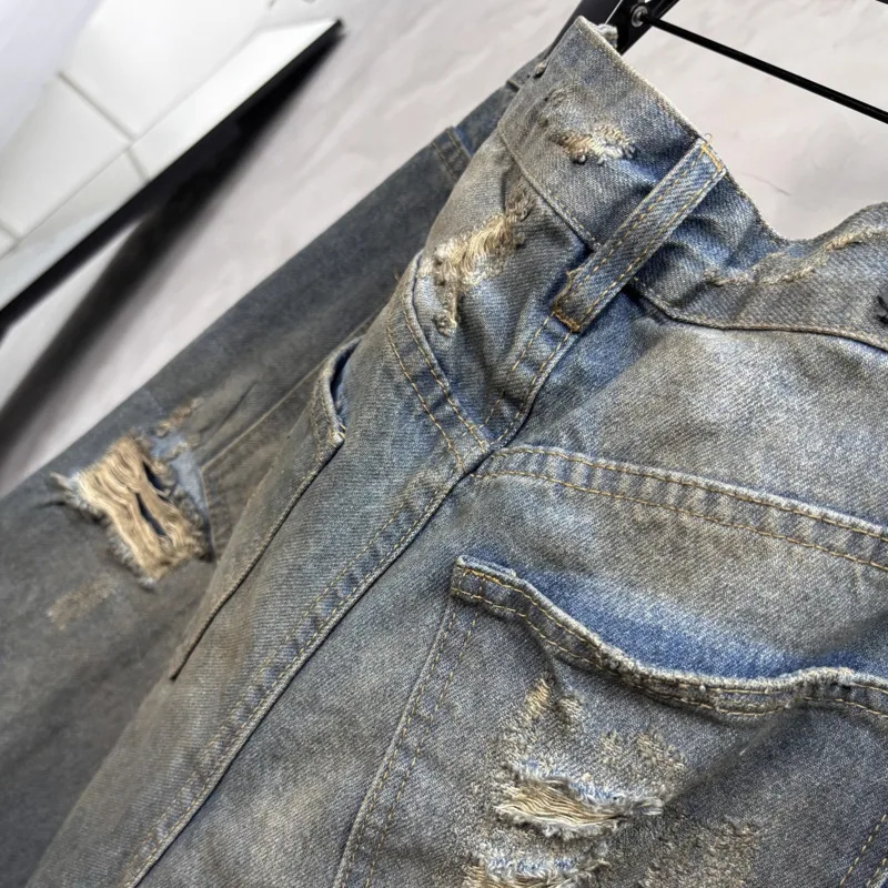 HKSH Herfst Nieuwe Man Punk Mode Gewassen Vintage Jeans Persoonlijkheid Patchwork Rechte Mode Cool Verontruste Denim Broek HK11945