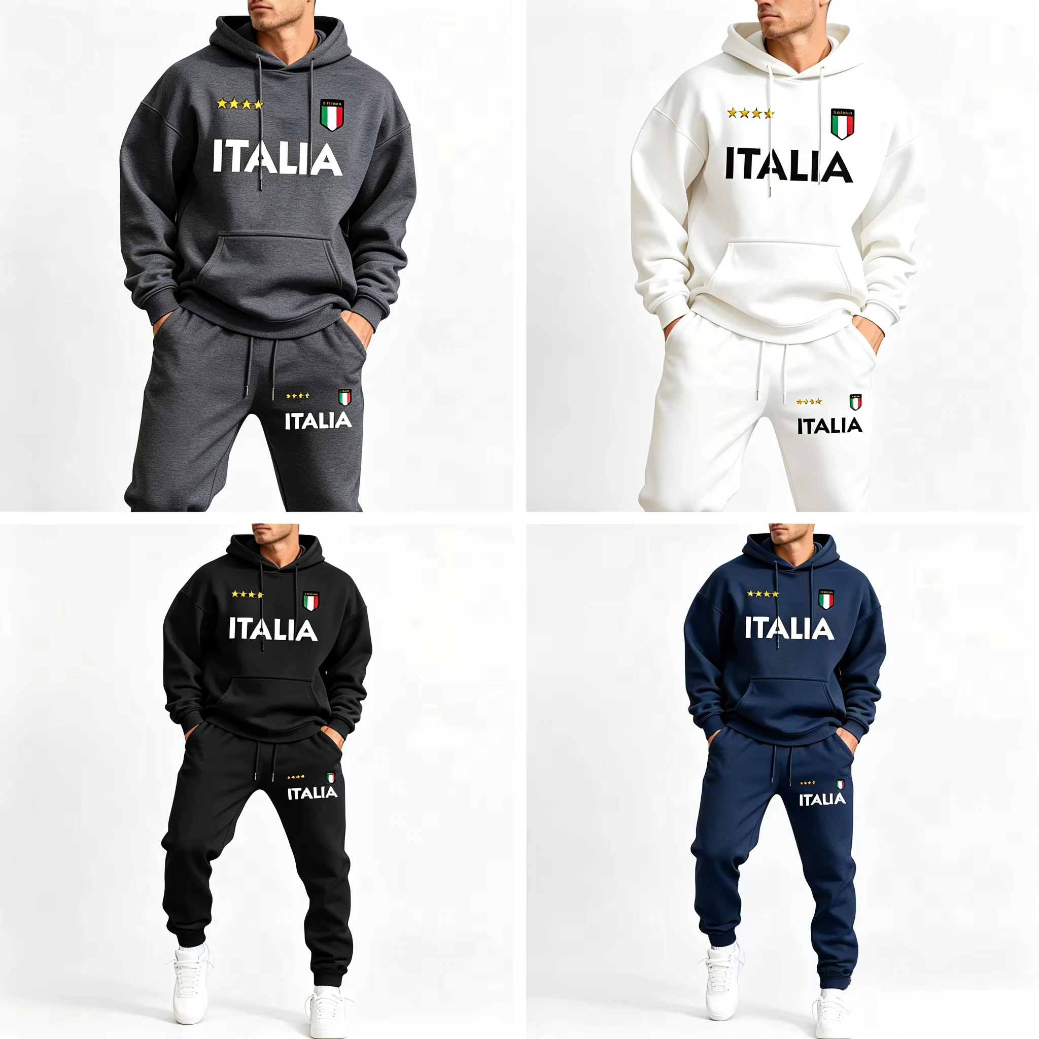 Italia Italian Flag Printing Man Hoodie Set Loose Pocket Two Pices Sets Fleece Autumn Hoodies Casual Winter Jogging Sweatpants