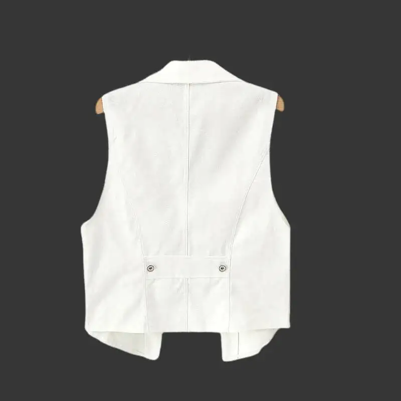 كاوبوي سترة المرأة ربيع الخريف الأبيض سترات الدنيم 2025 جديد معطف قصير موضة سستة جيب أكمام صدرية سترة الإناث #2