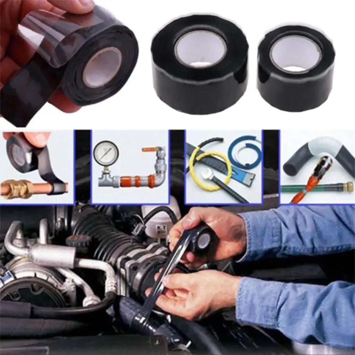 

5Pcs Multi-Purpose Black Rubber Silicone Repair Tape Waterproof Bonding Rescue Self Fusing Wire Rubber Hose Tape Sealing Strip