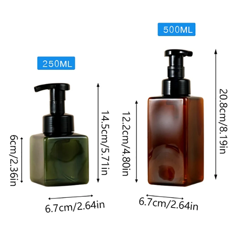 250/500ml Refillable Square Mousse Foam Bottle Pump Liquid Soap Dispenser Hand Sanitizer Bottle Cosmetic Container For Kitchen