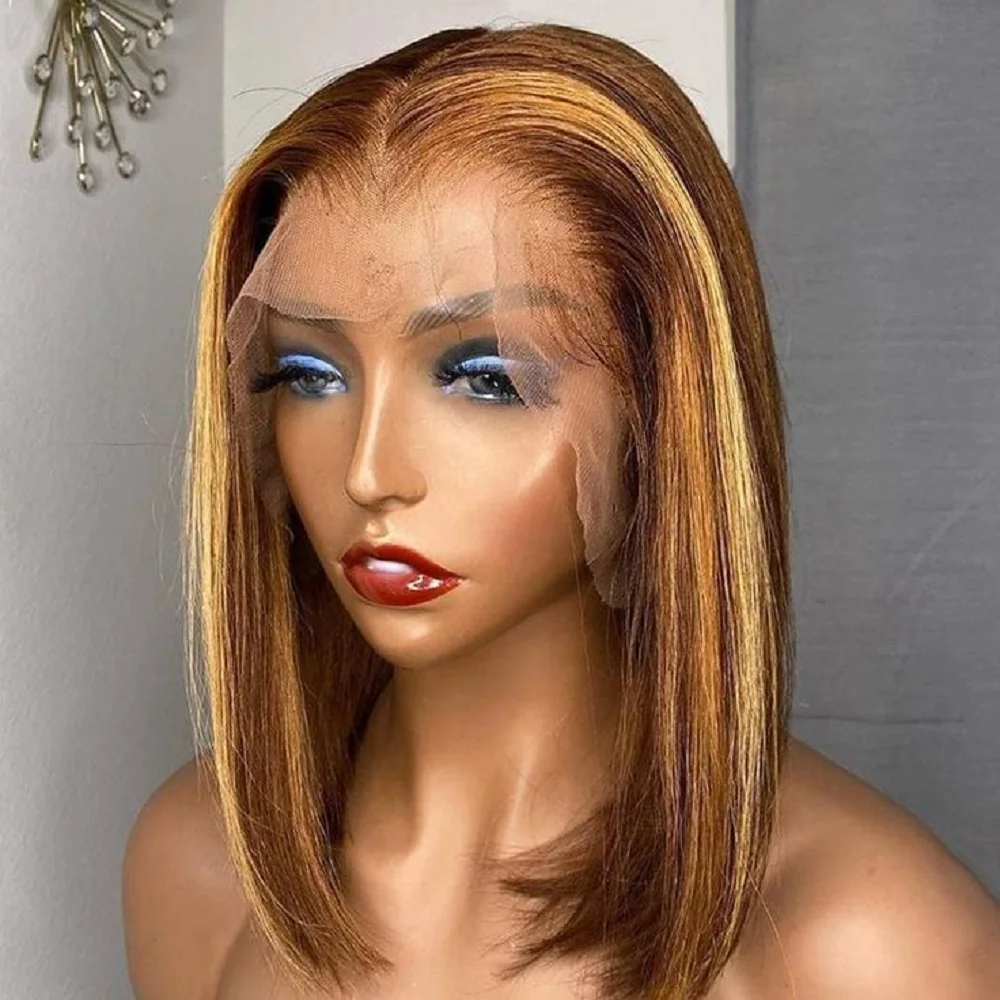 

6x4 Lace Bob Wig Human Hair Pre Cut 4/27 Wear and Go Short Straight Glueless Lace Front Wig Human Hair Bleached Tiny Knots