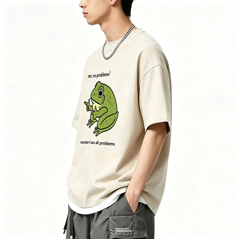 Funny Frog Me No Problem Narrator But It Was All Problemo T Shirt Men Women Casual Cotton T-shirt Oversized Streetwear Unisex