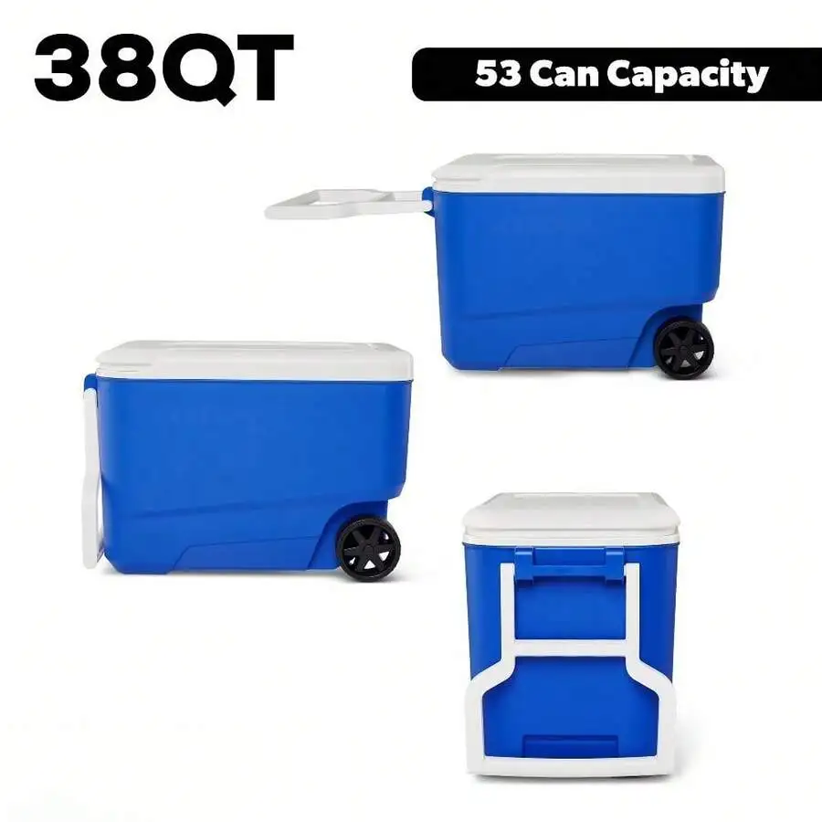 38 QT Hard Sided Cooler With Sturdy Rolling Wheels, Durable Leak-Proof Insulated Beverage Storage Ice Chest view 3