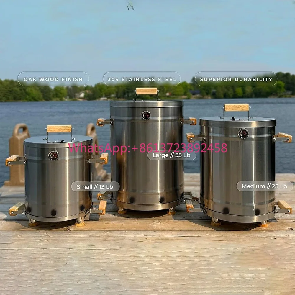 OEM Custom Logo Vertical Drum Smoker - Premium Rust-Resistant Stainless Steel Charcoal BBQ Oven with Versatile Cooking Hooks
