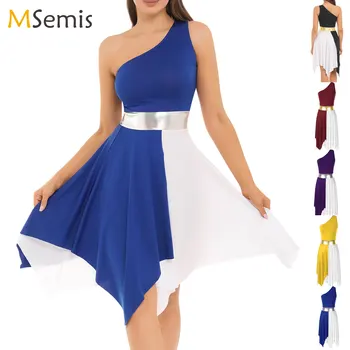 Damska sukienka do tańca baletowego pochwała chór liturgiczny kościół kult kostiumy metaliczne jedno ramię bez rękawów sukienki do tańca lirycznego