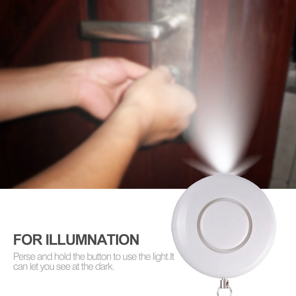Keychain Round Personal Alarm With LED Light 130db High Decibel Women's Self-defense Emergency Distress Siren
