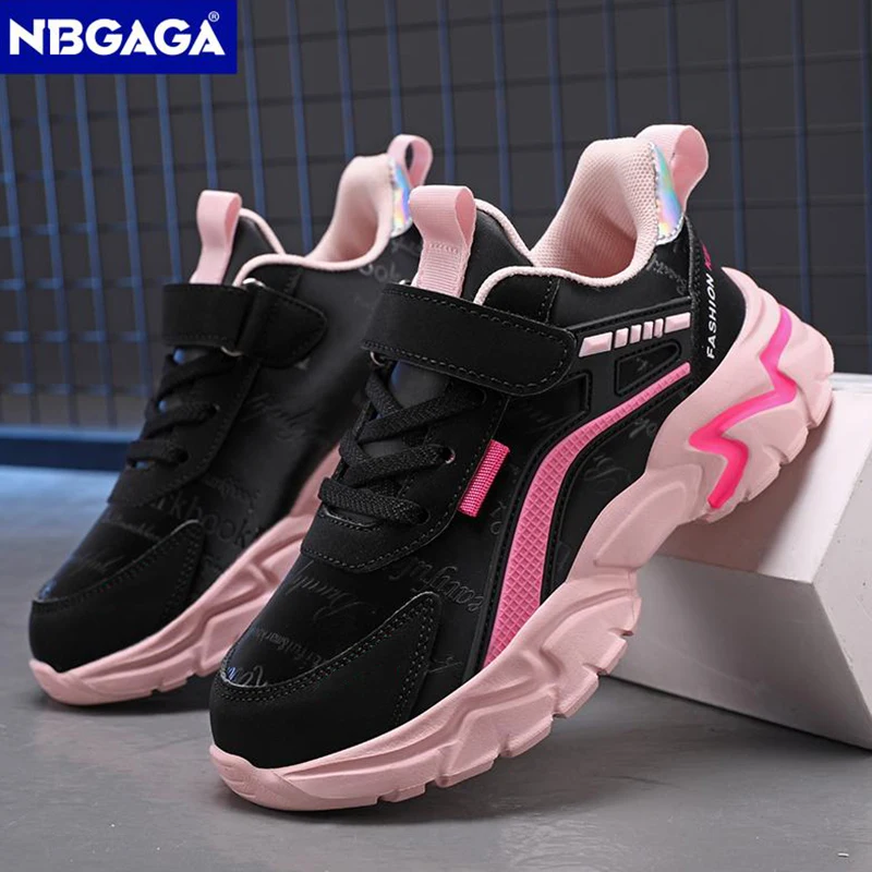 NBGAGA-Chaussures en cuir décontractées pour filles, chaussures de course légères pour enfants, chaussures de sport pour jeunes étudiants, mode rose pour enfants, 7 à 15 ans