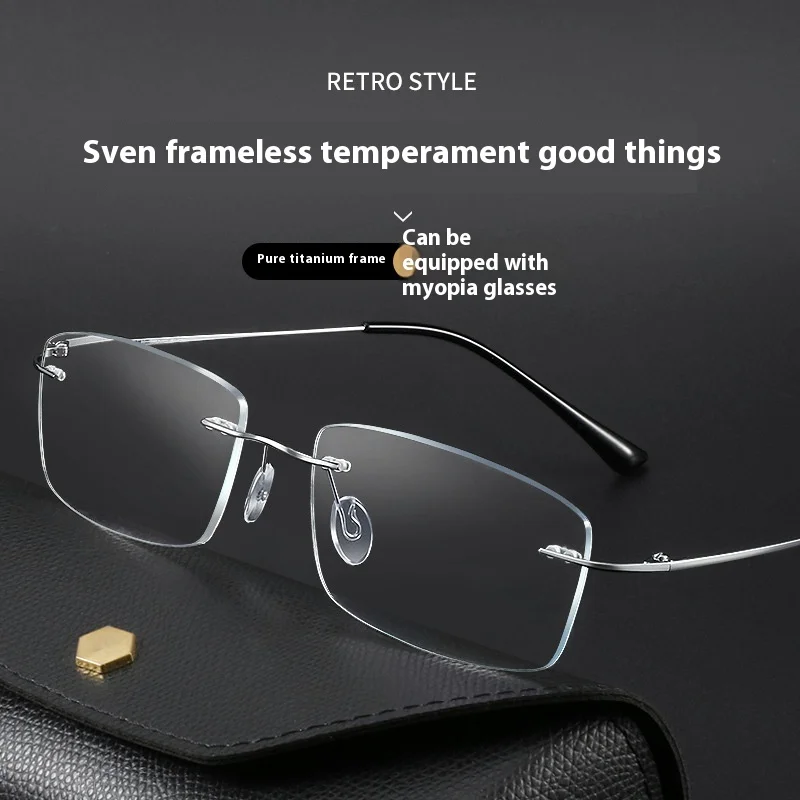 Male Ultralight Pure Titanium Glasses Frame For Myopia Reading Prescription Business  Spectacles Rimless Eyewear