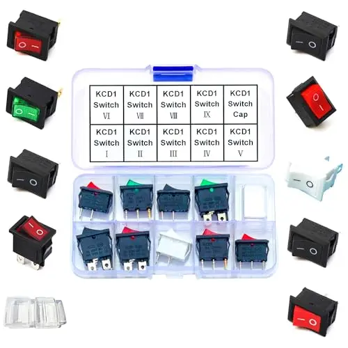 KCD1 Switch Assorted Kit, Square Rocker Switch 2Pin 3Pin 4Pin ON Off Switch 2-Position Boat Rocker Switch (KCD1-Switch)