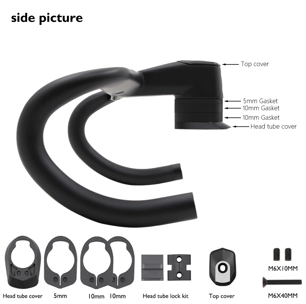 CC.01-C68، V5Rs، V4Rs، ألياف الكربون قطعة واحدة مقود الطريق أسود غير لامع سبليت المقود المدمج في الأسلاك 370-430mm دراجة المقود #4