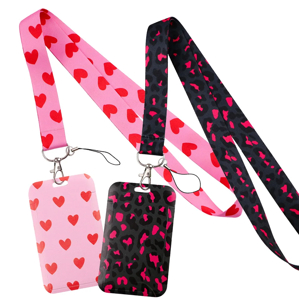 

Милый ремешок с розовым сердечком для ключей, чехол для удостоверения личности, держатель для бейджа, женский подвесной брелок для телефона, шейные ремни, брелок, аксессуары, веревка