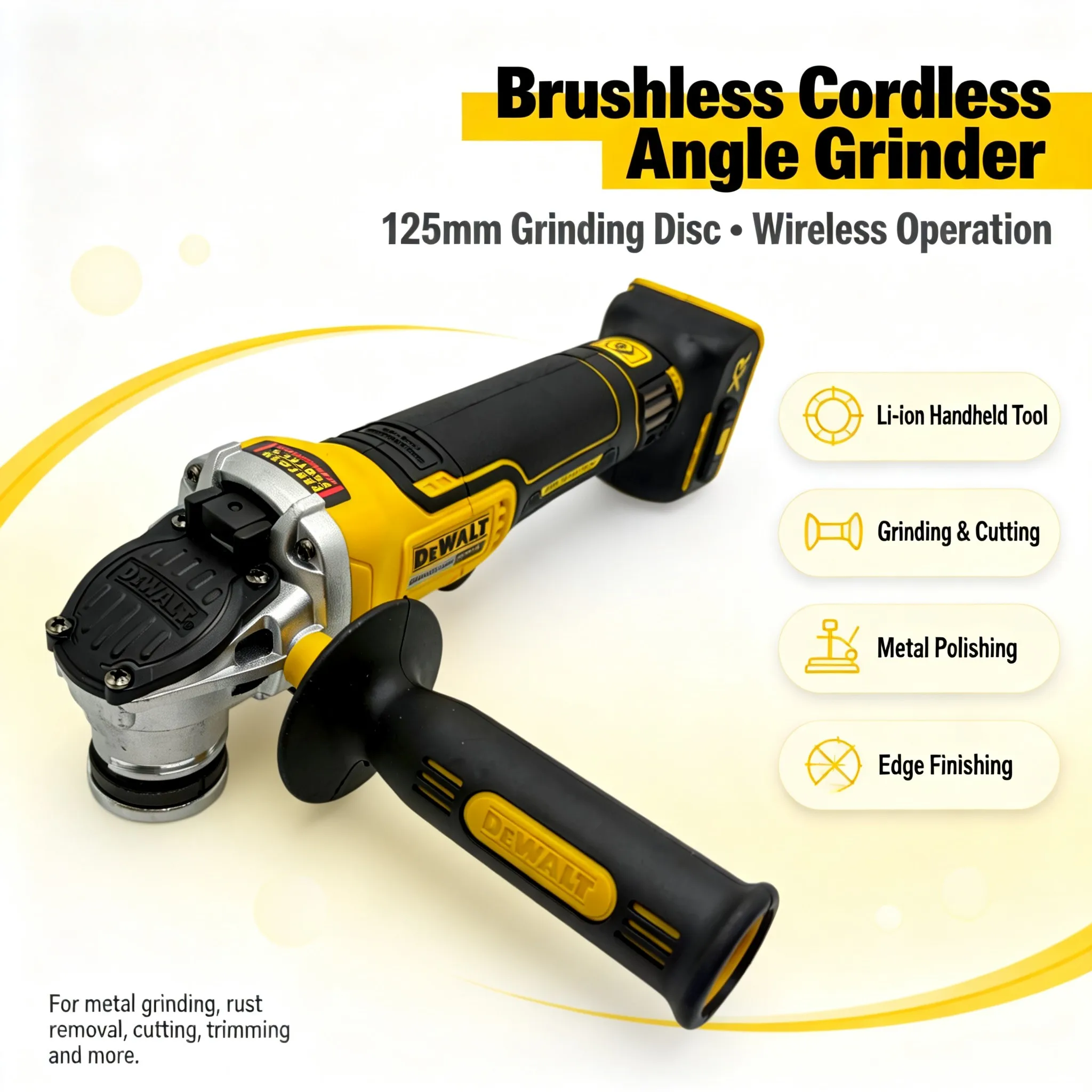 DEWALT DCG406 9000RPM Brushless Cordless Angle Grinder,125mm Cutting Polishing Power Tool Compatible with 20V Lithium Battery