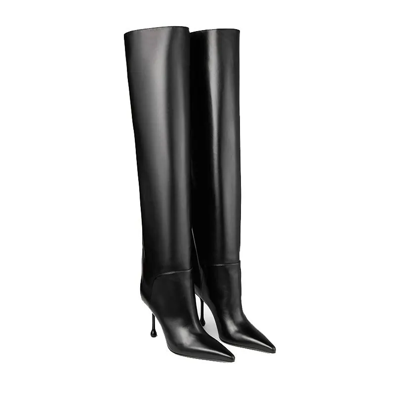 2024 European and American Fashion Show Sexy Pointy High Heel Straight Boots, Wearing Large Size Women\'s Long Boots