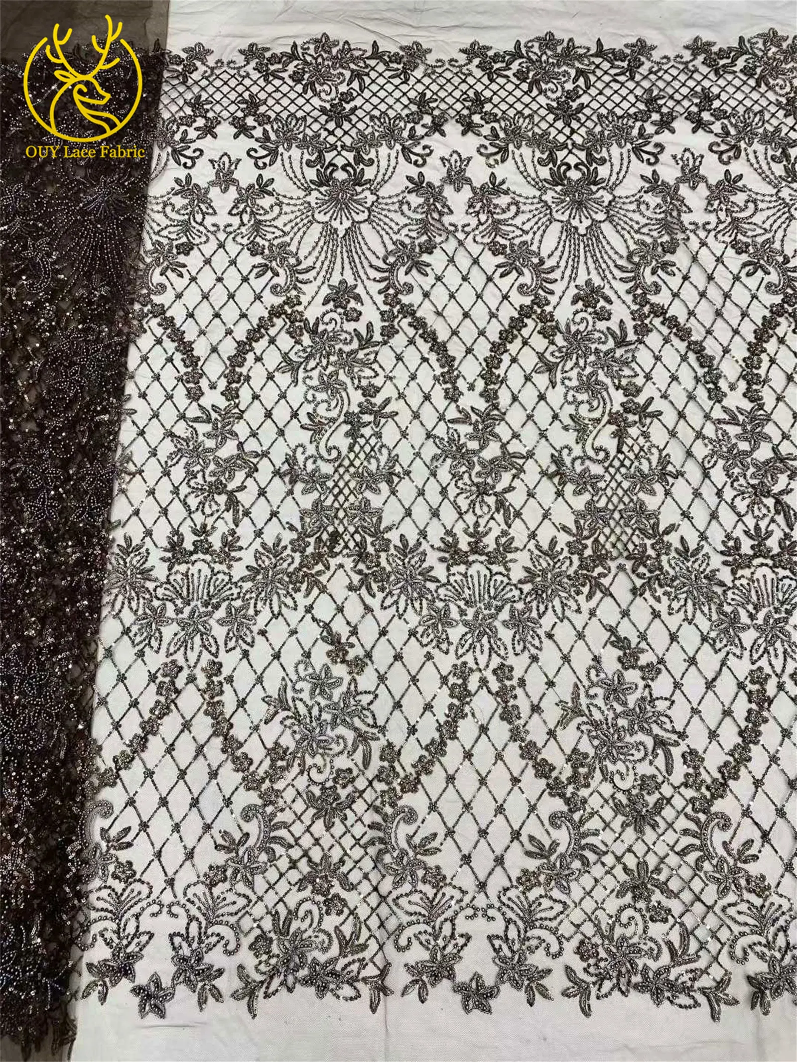 Roter afrikanischer Perlen-Spitzenstoff 2026, hochwertiger nigerianischer Pailletten-Spitzenstoff für Damen, Hochzeitskleid und Abendkleid, Nähen – Detail 17