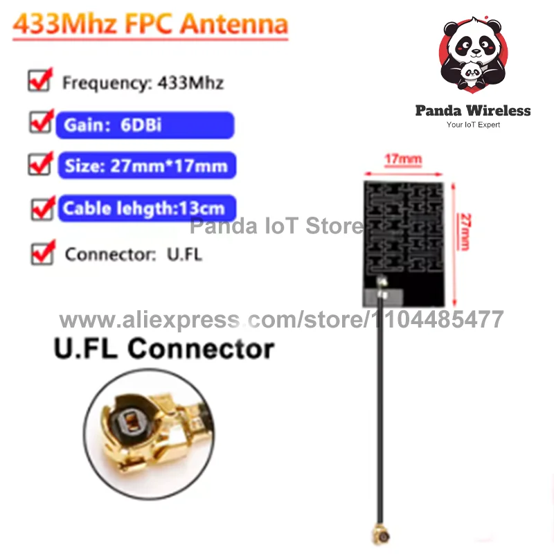 2PCS 433MHz LoRa Antenna 433/470M Built-in Flexible FPC Circuit Board Amplifier RF Transmitter Receiver Module U.FL RG1.13