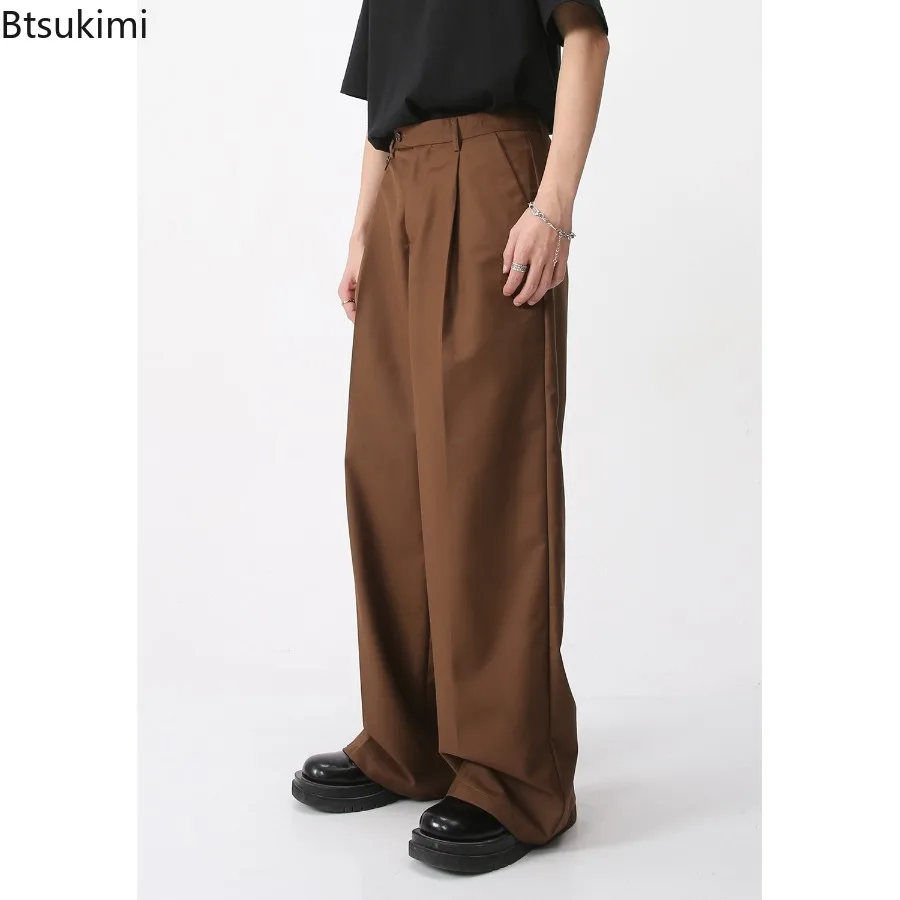 2026 Men's Clothing Spring New Suit Pants Loose Straight Korean Fashion Simple Casual Trousers Vintage Solid Male Wide Leg Pants