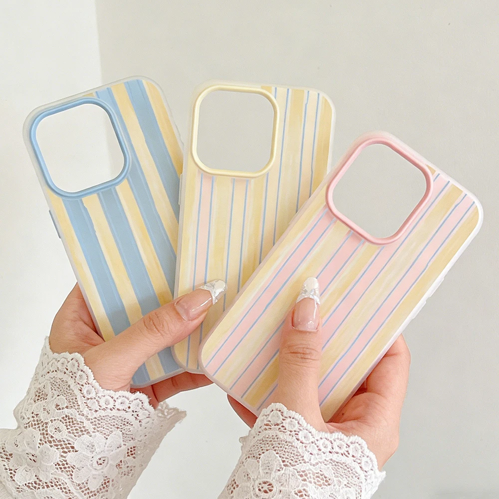 Luxury Yellow Striped Shockproof Silicone Matte Candy Color 2 in 1 Phone Case for Samsung S23 S24 S25 Plus Ultra Edge 5G Cover