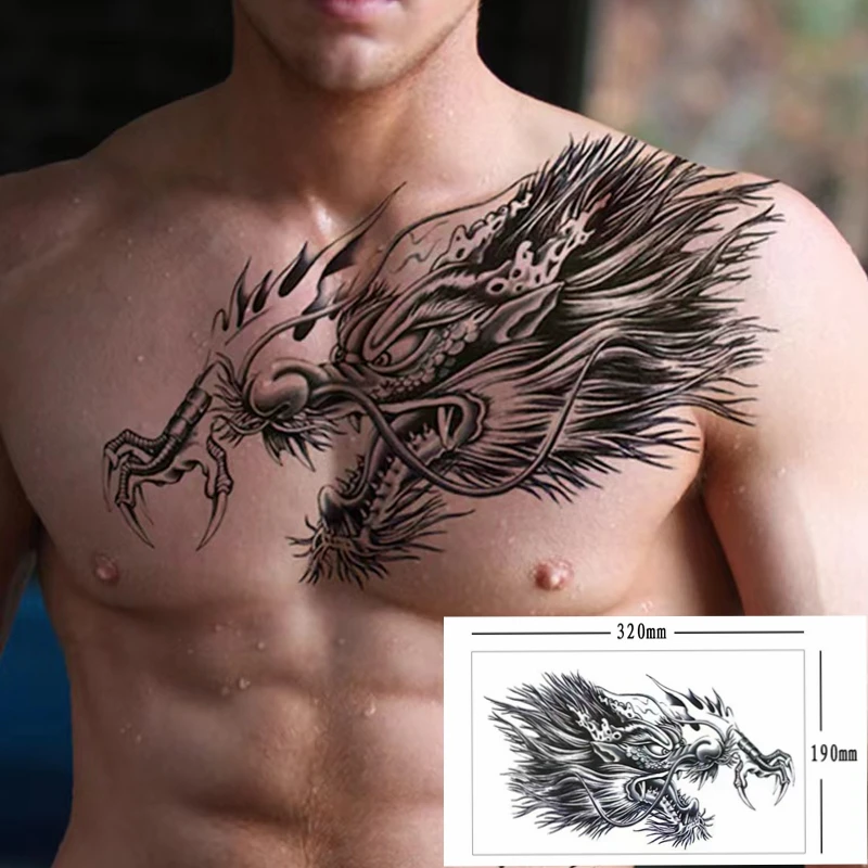 

Dragon Head Chest Stickers Waterproof Temporary Tattoo Men Women Buddha Tatuajes Temporales A Prueba De Agua Tatuagem Adesiva