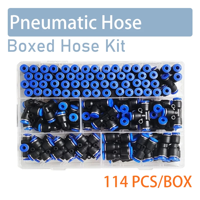 

114 PCs Boxed Pneumatic Fitting Connectors Kit 4mm Outer Diameter of the Hose Pipe Tube Air PU-4/PE-4/PZA-4/PY-4/PV-4/PG-4