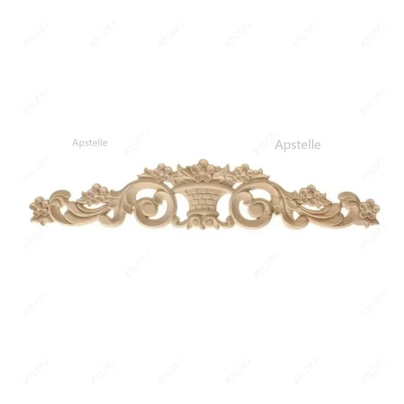 Wood Carving Applique European Furniture Decoration Rubber Wood Long Applique Cabinet Door Bed White Embryo Flower Piece