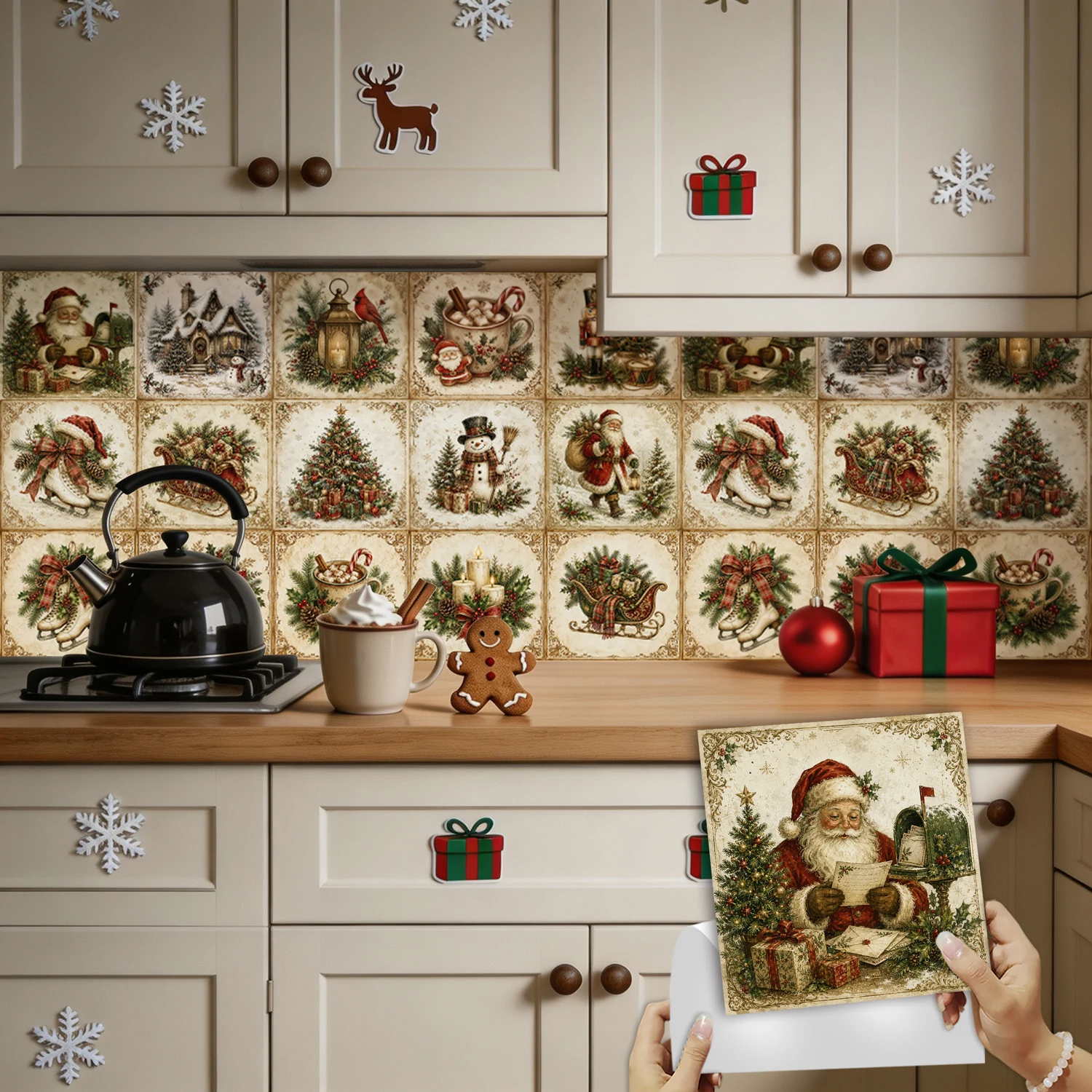 20pcs/set Christmas Style Frosted Film Ceramic Tile Wall Stickers Festival Decoration Wall Decor for Room Kitchen Bathroom