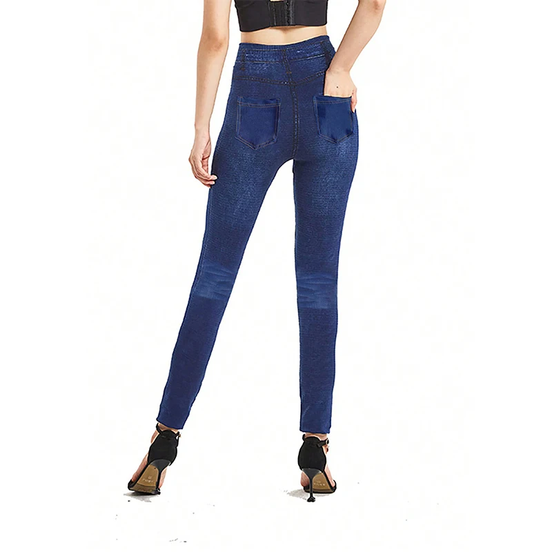 PD458 European and American Fashion Casual Imitation Denim Waist Tightening and Hip Lifting Real Pocket Cropped Pants