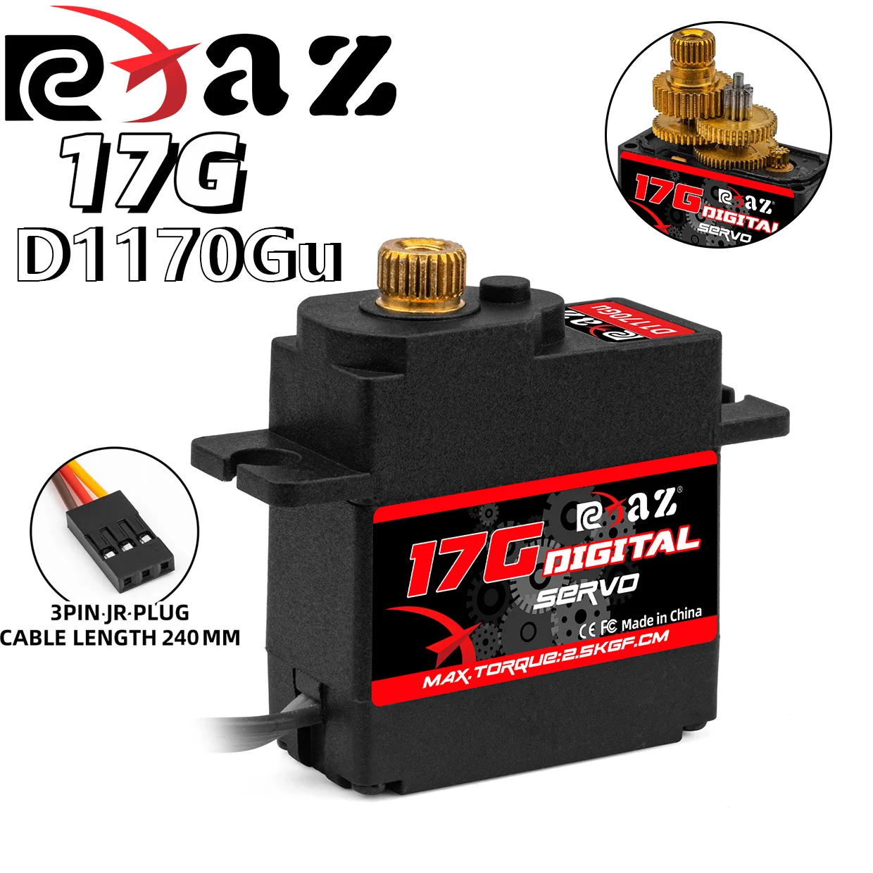 

RCXAZ 17g Copper Gear, Miniature Digital Servo Motor for RC Car Fixed Wing Aircraft Robot Helicopter JR Plug Servos